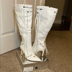 Azalea Wang White Knee-High Boots